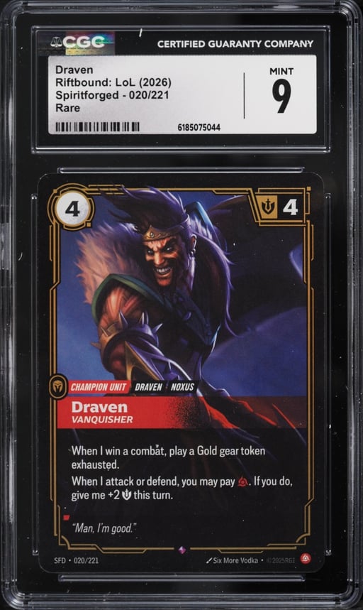2026 Riftbound League Of Legends LOL Spiritforged Draven #020 CGC 9 MINT