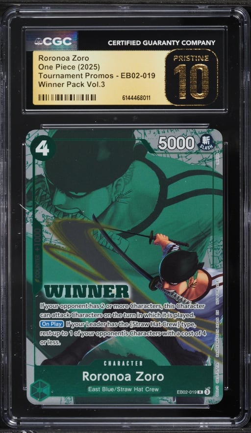 2025 One Piece Tournament Promo Winner Pack Volume 3 Roronoa Zoro #EB02-019 CGC 10 PRISTINE