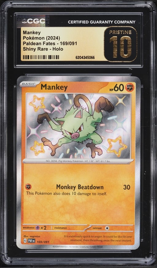 2024 Pokemon Scarlet & Violet Paldean Fates Shiny Mankey #169 CGC 10 PRISTINE