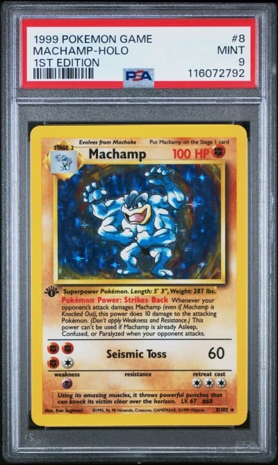 1999 POKEMON BASE SET 1ST EDITION #8 MACHAMP-HOLO PSA 9