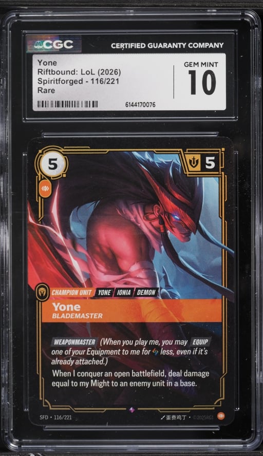 2026 Riftbound League Of Legends Spiritforged Yone #116 CGC 10 GEM MINT