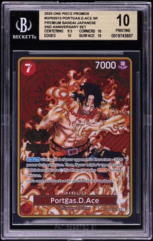 2025 One Piece Promo 2nd Anniversary Set SR Portgas D. Ace #OP02-013 BGS 10 PRISTINE
