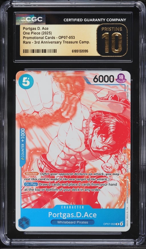 2025 One Piece Promo 3rd Anniversary Treasure Camp. Portgas D. Ace #OP07-053 CGC 10 PRISTINE