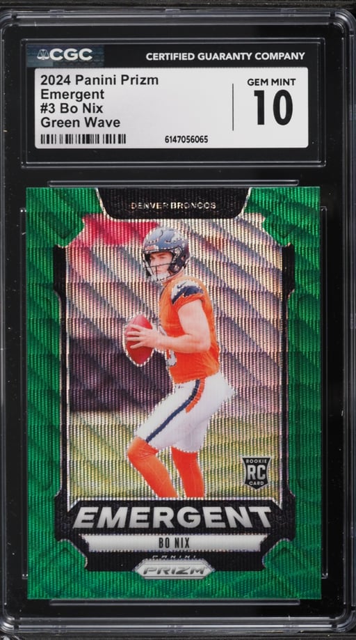 2024 Panini Prizm Emergent Green Wave Bo Nix ROOKIE #3 CGC 10 GEM MINT