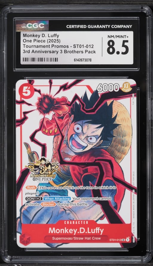 2025 One Piece Promo 3rd Anniversary 3 Brothers Alt Art Monkey D. Luffy #012 CGC 8.5 NM-MT+