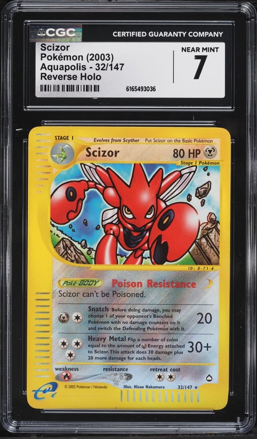 2003 Pokemon Aquapolis Reverse Holo Scizor #32 CGC 7 NRMT