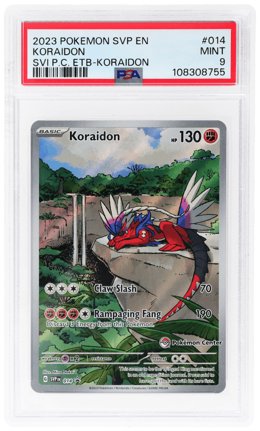 2023 Pokemon Scarlet and Violet Black Star Promo Pokemon Center Elite Trainer Box Koraidon #014 PSA 9