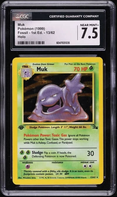 1999 Pokemon Fossil 1st Edition Holo Muk #13 CGC 7.5 NRMT+