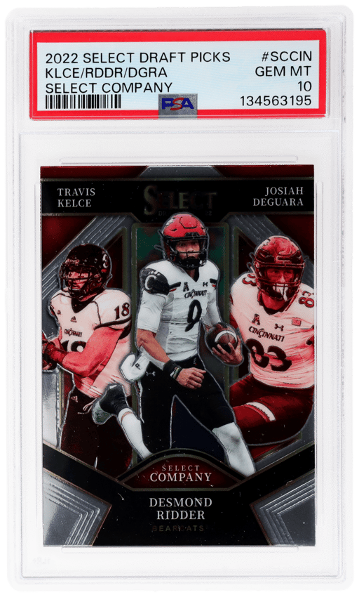 2022 Panini Select Draft Picks Select Company Desmond Ridder/Josiah Deguara/Travis Kelce #SCCIN PSA 10
