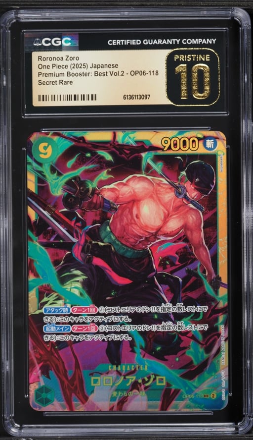 2025 One Piece Japanese Premium Booster Best Vol 2 SEC Roronoa Zoro #OP06-118 CGC 10 PRISTINE
