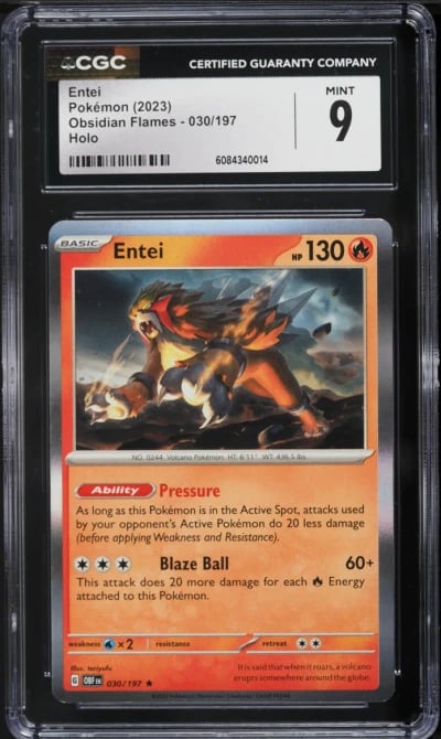 2023 Pokemon Scarlet & Violet Obsidian Flames Holo Entei #30 CGC 9 MINT