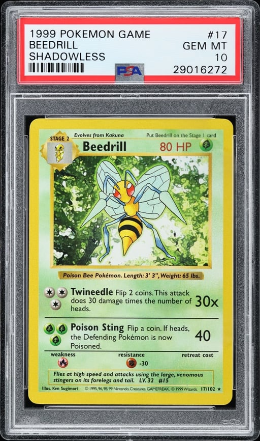 1999 Pokemon Base Set Shadowless Beedrill #17 PSA 10 GEM MINT