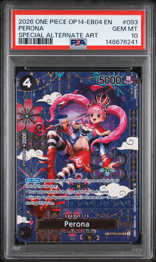 2026 ONE PIECE OP14-EB04-THE AZURE SEA'S SEVEN 093 PERONA SPECIAL ALTERNATE ART PSA 10