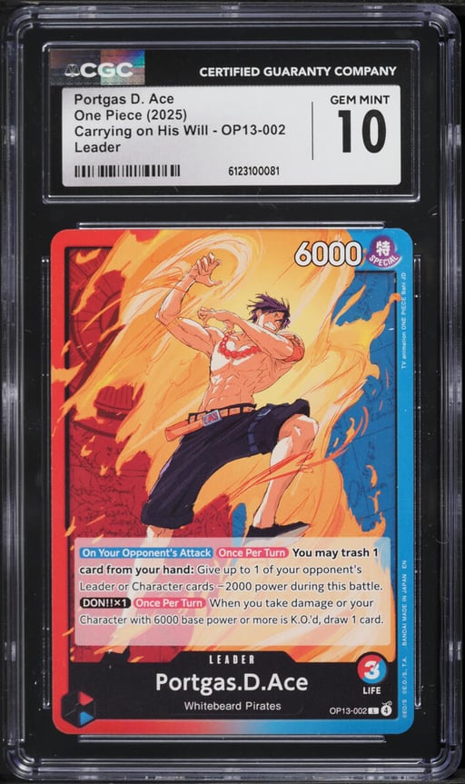 2025 One Piece Carrying on His Will Portgas D. Ace #OP13-002 CGC 10 GEM MINT