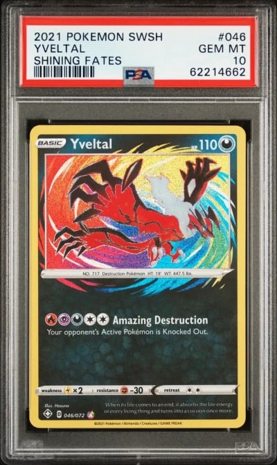 2021 POKEMON SWORD & SHIELD SHINING FATES #046 YVELTAL PSA 10