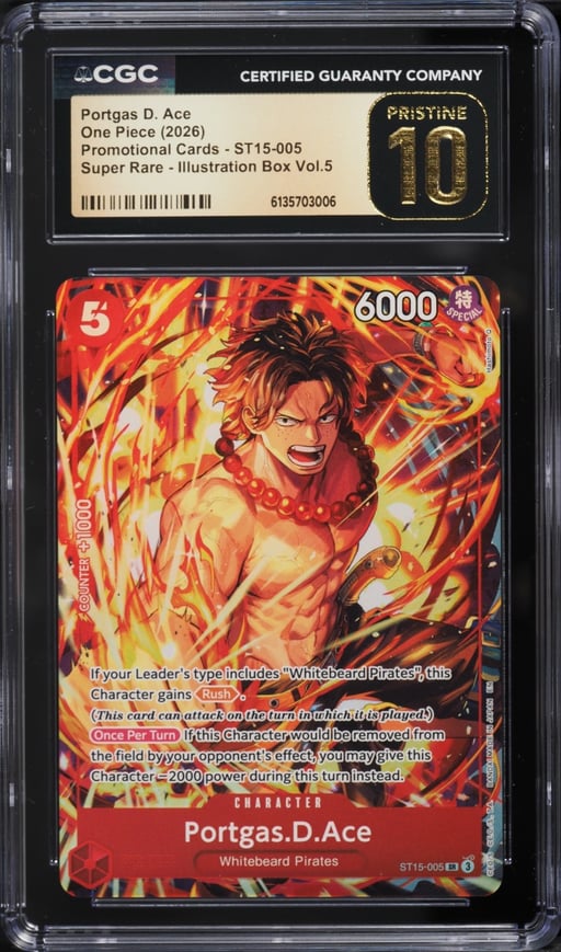 2026 One Piece Promo Illustration Box Vol. 5 SR Alt Art Portgas D. Ace #ST15-005 CGC 10