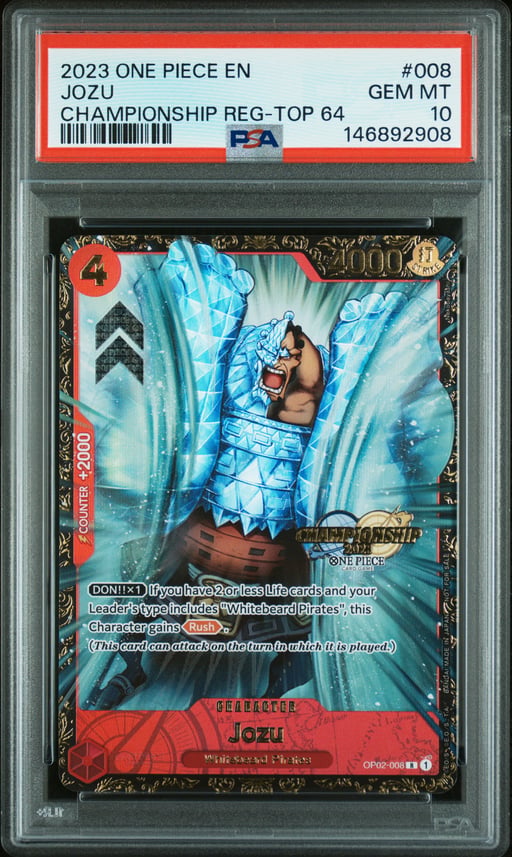2023 ONE PIECE PROMOS 008 JOZU CHAMPIONSHIP REGIONAL-TOP 64 PSA 10