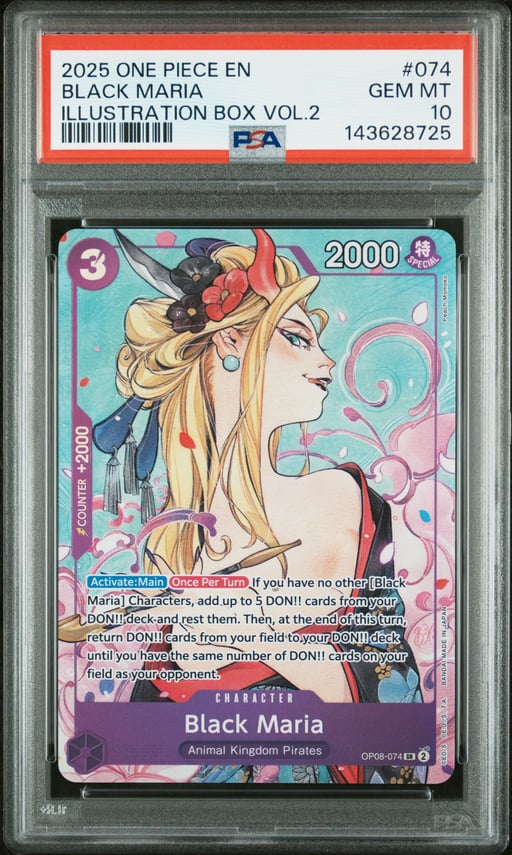 2025 ONE PIECE PROMOS 074 BLACK MARIA ILLUSTRATION BOX VOL.2 PSA 10