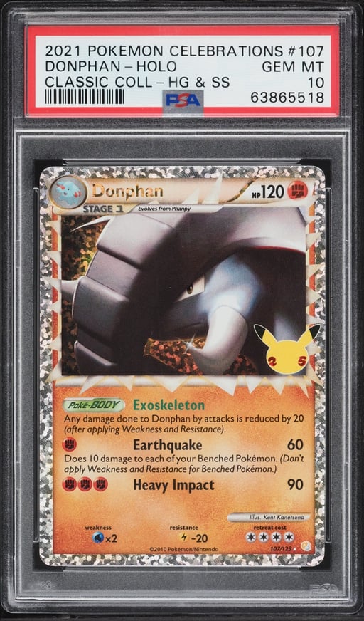 2021 Pokemon Sword & Shield Celebrations Classic Collection Holo Donphan #107 PSA 10 GEM MINT