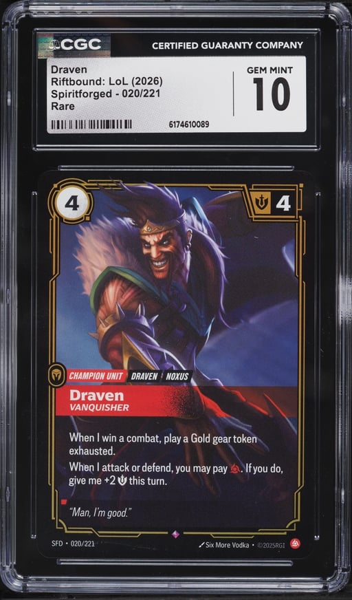 2026 Riftbound League Of Legends LOL Spiritforged Draven #020 CGC 10 GEM MINT