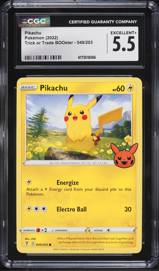 2022 Pokemon Sword & Shield Evolving Skies Trick Or Trade Pikachu #49 CGC 5.5 EX+