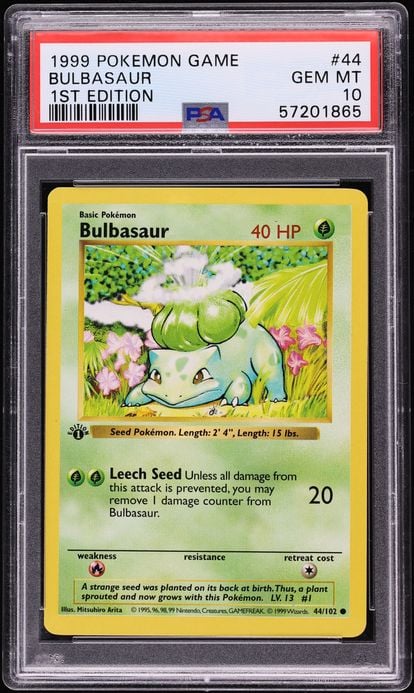 1999 Pokemon Base Set 1st Edition Shadowless Bulbasaur #44 PSA 10 GEM MINT