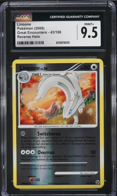 2008 Pokemon Diamond & Pearl Great Encounters Reverse Holo Linoone #43 CGC 9.5