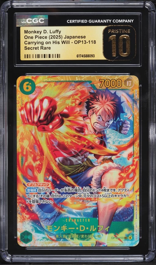 2025 One Piece Japanese Carrying On His Will SEC Monkey D. Luffy #OP13-118 CGC 10 PRISTINE