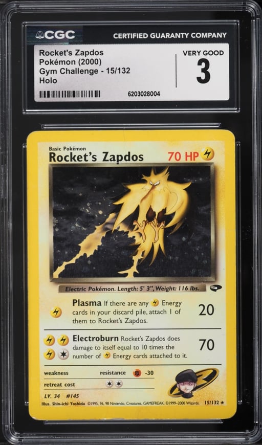 2000 Pokemon Gym Challenge Holo Rocket's Zapdos #15 CGC 3 VG