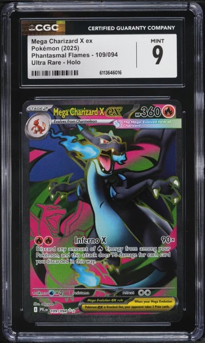 2025 Pokemon Mega Phantasmal Flames Full Art Mega Charizard X ex #109 CGC 9 MINT