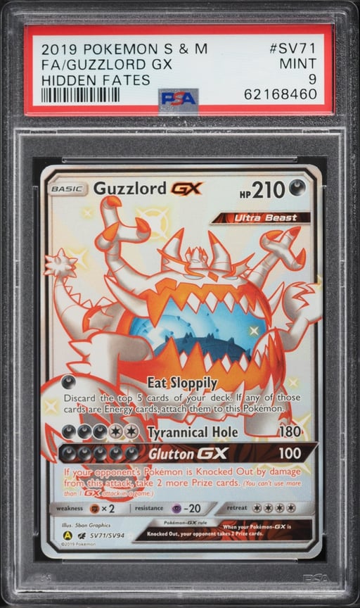 2019 Pokemon Sun & Moon Hidden Fates Shiny Vault Full Art Guzzlord GX #SV71 PSA 9 MINT