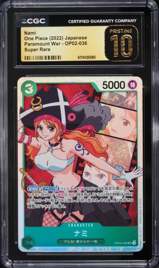 2022 One Piece Japanese Paramount War SR Nami #OP02-036 CGC 10 PRISTINE