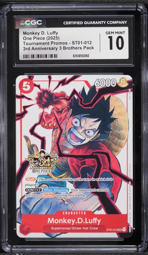 2025 One Piece Promo 3rd Anniversary 3 Brothers Monkey D. Luffy #ST01-012 CGC 10 GEM MINT