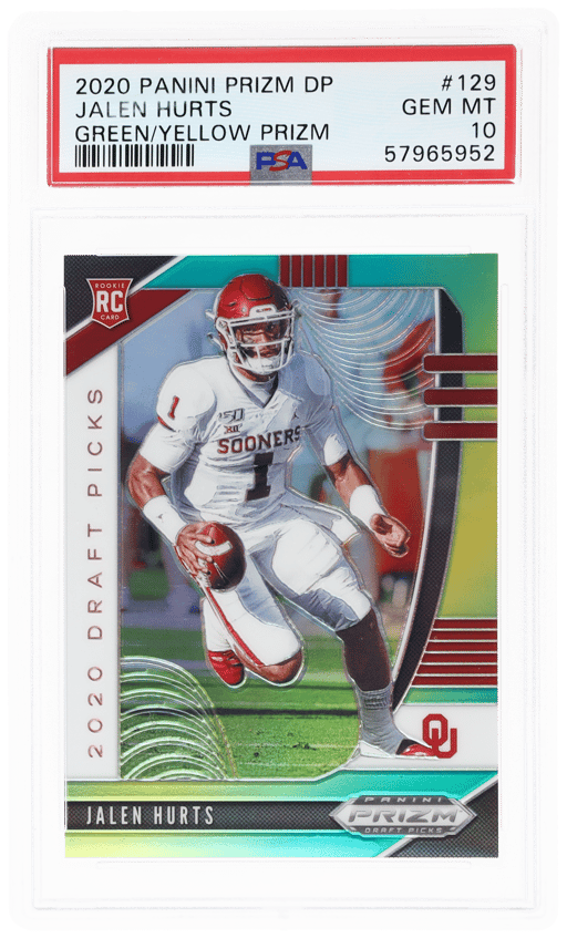 2020 Panini Prizm Draft Picks Green Yellow Prizm Jalen Hurts #129 149/249 PSA 10