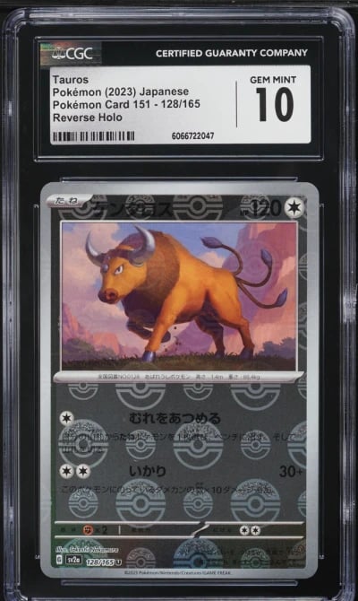 2023 Pokemon Japanese SV 151 Poke Ball Reverse Holo Tauros #128 CGC 10 GEM MINT