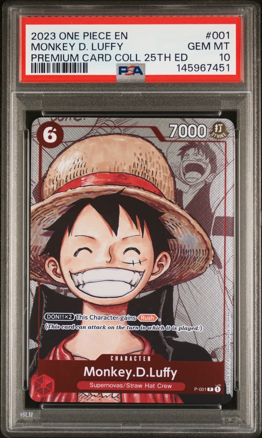 2023 ONE PIECE PREMIUM BANDAI PREMIUM CARD COLLECTION 25TH EDITION 001 MONKEY D. LUFFY PSA 10
