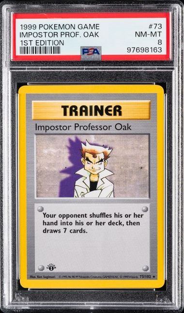 1999 POKEMON GAME #73 IMPOSTOR PROFESSOR OAK 1ST EDITION PSA 8