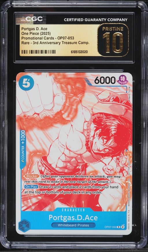 2025 One Piece Promo 3rd Anniversary Treasure Camp. Portgas D. Ace #OP07-053 CGC 10 PRISTINE