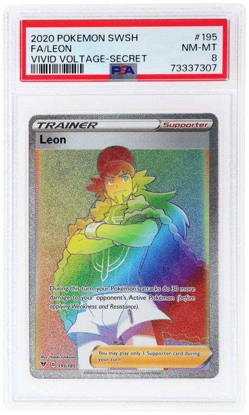2020 Pokemon Sword and Shield Vivid Voltage Secret Rare Leon #195 PSA 8