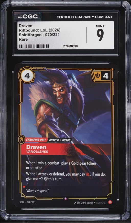 2026 Riftbound League Of Legends LOL Spiritforged Draven #020 CGC 9 MINT