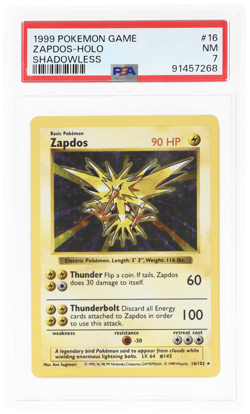 1999 Pokemon Base Set Shadowless Holo Zapdos #16 PSA 7