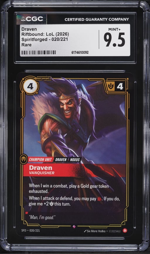 2026 Riftbound League Of Legends LOL Spiritforged Draven #020 CGC 9.5 MINT+
