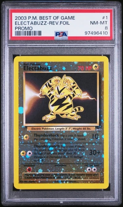 2003 POKEMON BEST OF GAME PROMO #1 ELECTABUZZ-REVERSE FOIL PSA 8