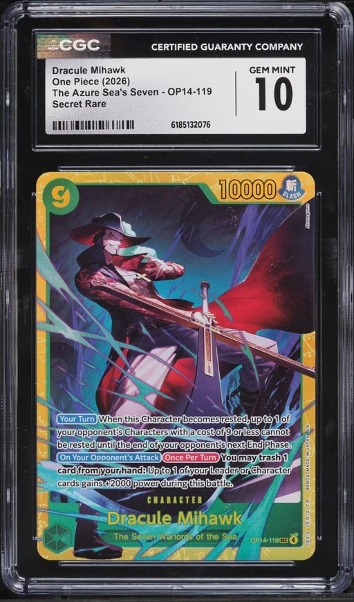 2026 One Piece The Azure Sea's Seven SEC Dracule Mihawk #OP14-119 CGC 10 GEM MINT