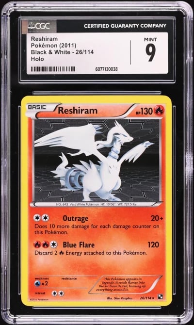 2011 Pokemon Black & White Holo Reshiram #26 CGC 9 MINT