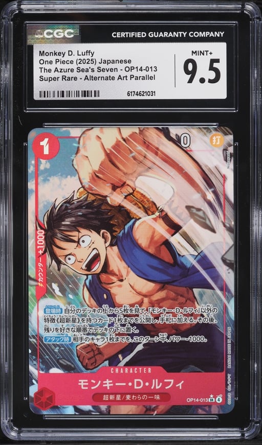 2025 One Piece Japanese The Azure Sea's Seven Super Rare Alt Art Monkey D Luffy CGC 9.5 MINT+