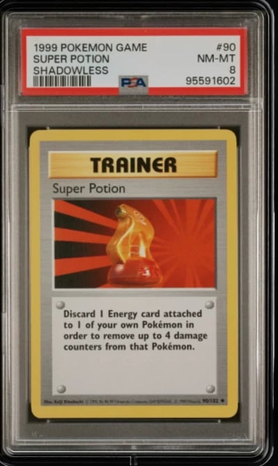 1999 POKEMON BASE SET SHADOWLESS #90 SUPER POTION PSA 8