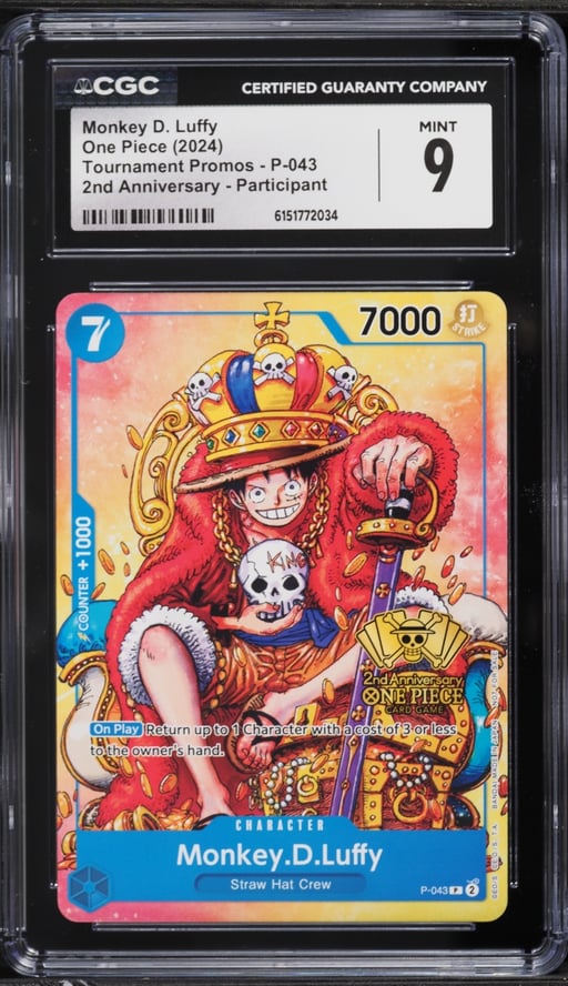 2024 One Piece Promo 2nd Anniversary Participant Alt Art Monkey D. Luffy #P-043 CGC 9 MINT