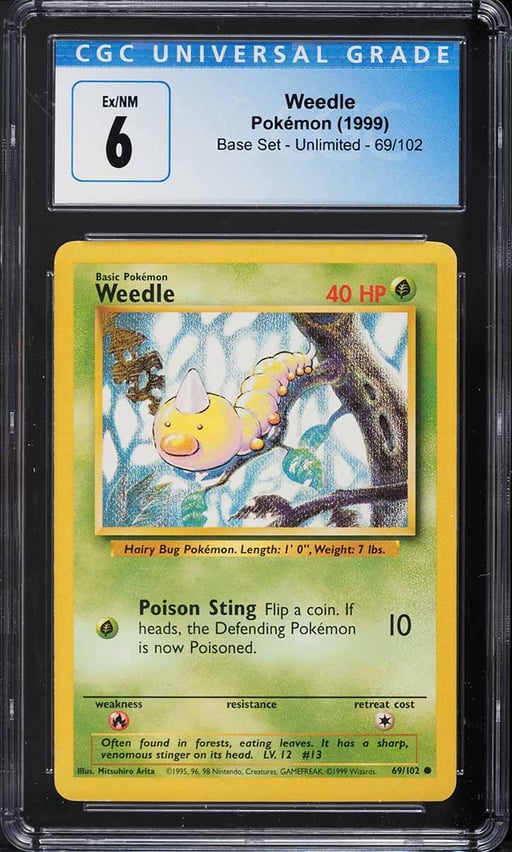 1999 Pokemon Base Set Weedle #69 CGC 6 EXMT