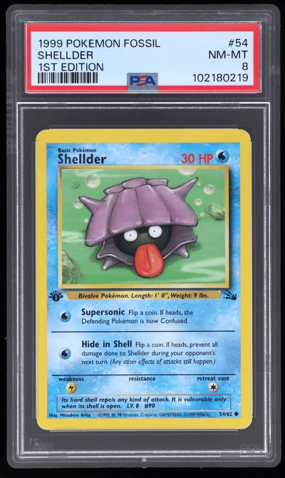 1999 Pokemon Fossil 1st Edition Shellder #54 PSA 8